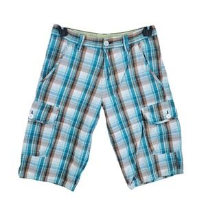 Vtg SilverTab Levis Cargo Plaid Jort Shorts Mens 29x14 Blue White India Madras